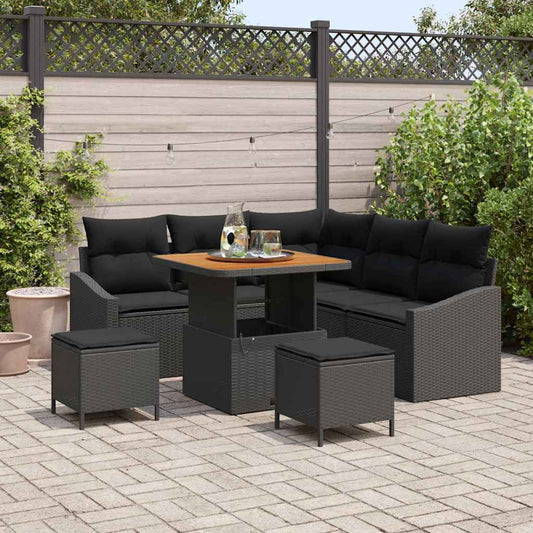 vidaXL Σετ Καναπέ Κήπου με μαξιλάρι 8 pcs Μαύρο συνθετικό ρατάν