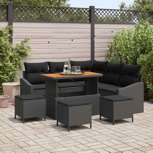 vidaXL Σετ Καναπέ Κήπου με μαξιλάρι 9 pcs Μαύρο συνθετικό ρατάν
