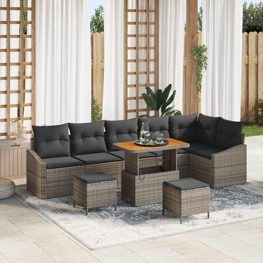 vidaXL Σετ Καναπέ Κήπου με μαξιλάρι 9 pcs Γκρι συνθετικό ρατάν