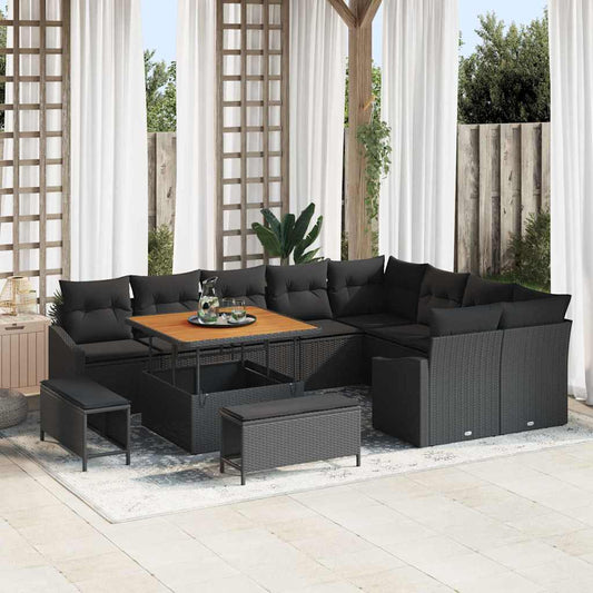 vidaXL Σετ Καναπέ Κήπου με μαξιλάρι 12 pcs Μαύρο συνθετικό ρατάν