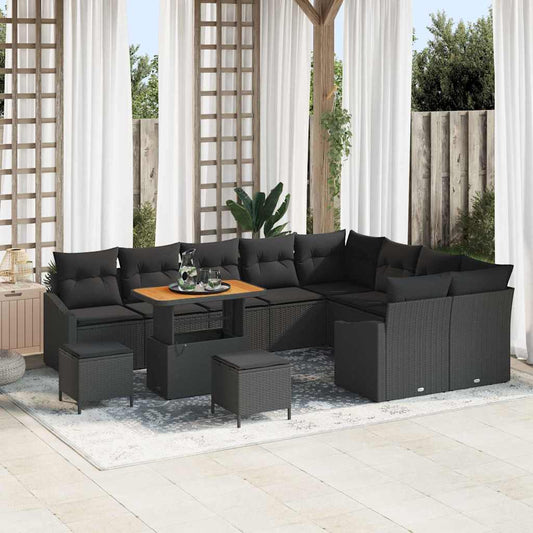 vidaXL Σετ Καναπέ Κήπου με μαξιλάρι 12 pcs Μαύρο συνθετικό ρατάν