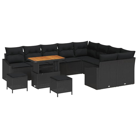 vidaXL Σετ Καναπέ Κήπου με μαξιλάρι 12 pcs Μαύρο συνθετικό ρατάν