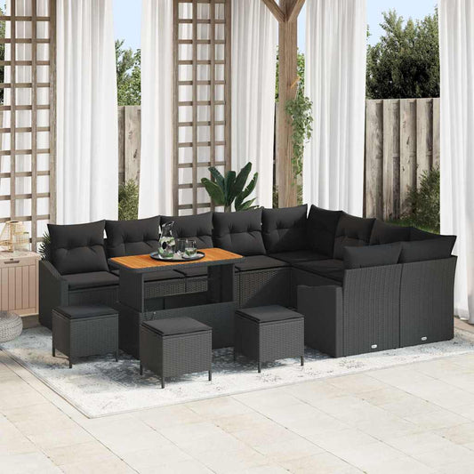 vidaXL Σετ Καναπέ Κήπου με μαξιλάρι 13 pcs Μαύρο συνθετικό ρατάν