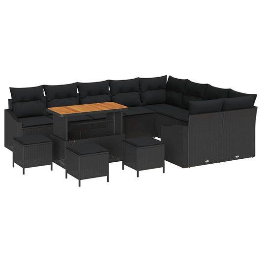 vidaXL Σετ Καναπέ Κήπου με μαξιλάρι 13 pcs Μαύρο συνθετικό ρατάν