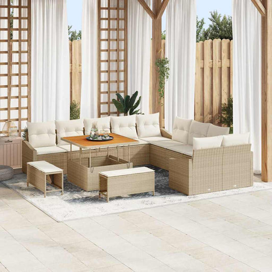 vidaXL Σετ Καναπέ Κήπου με μαξιλάρι 13 pcs Μπεζ συνθετικό ρατάν