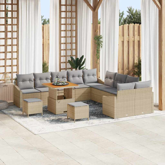 vidaXL Σετ Καναπέ Κήπου με μαξιλάρι 13 pcs Μπεζ συνθετικό ρατάν