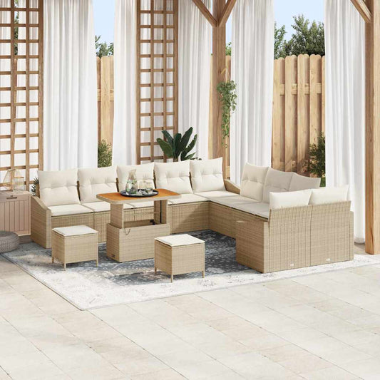 vidaXL Σετ Καναπέ Κήπου με μαξιλάρι 13 pcs Μπεζ συνθετικό ρατάν