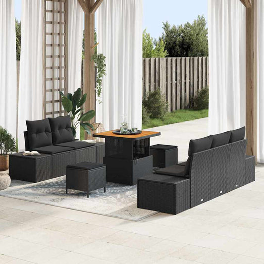 vidaXL Σετ Καναπέ Κήπου με μαξιλάρι 8 pcs Μαύρο συνθετικό ρατάν