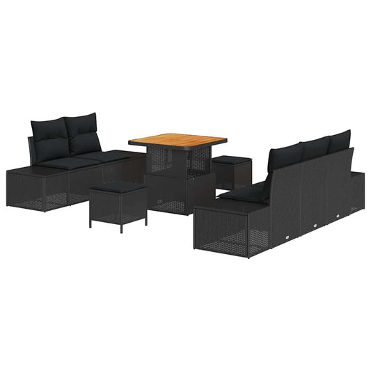 vidaXL Σετ Καναπέ Κήπου με μαξιλάρι 8 pcs Μαύρο συνθετικό ρατάν