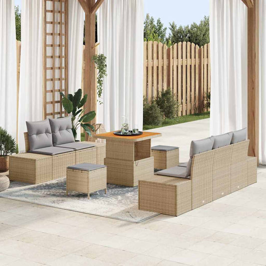 vidaXL Σετ Καναπέ Κήπου με μαξιλάρι 8 pcs Μπεζ συνθετικό ρατάν