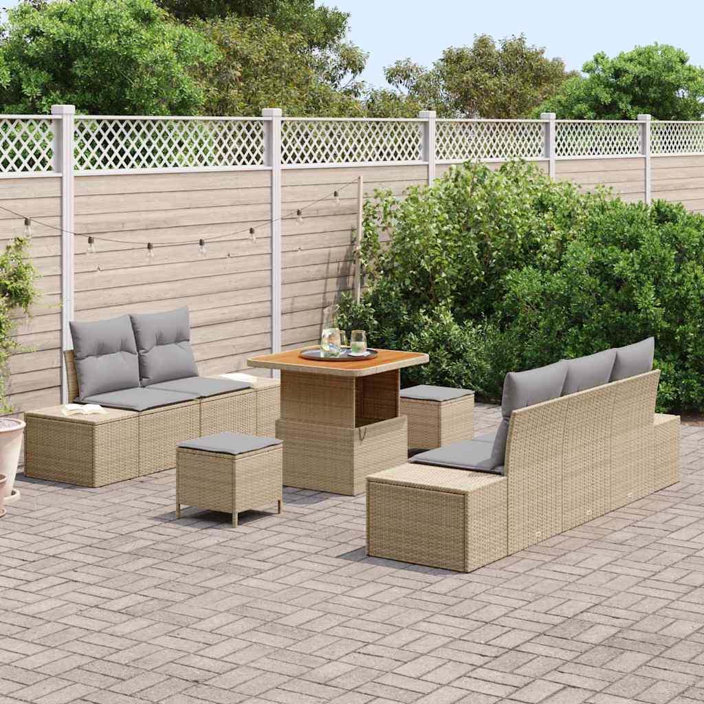 vidaXL Σετ Καναπέ Κήπου με μαξιλάρι 8 pcs Μπεζ συνθετικό ρατάν