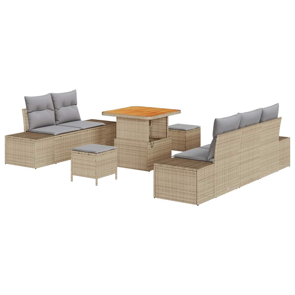 vidaXL Σετ Καναπέ Κήπου με μαξιλάρι 8 pcs Μπεζ συνθετικό ρατάν