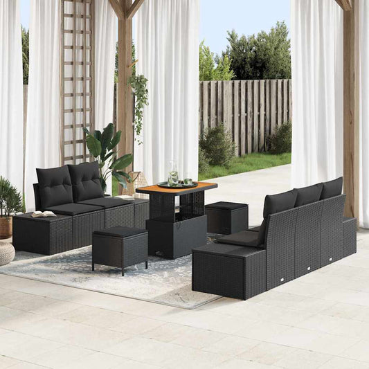 vidaXL Σετ Καναπέ Κήπου με μαξιλάρι 8 pcs Μαύρο συνθετικό ρατάν