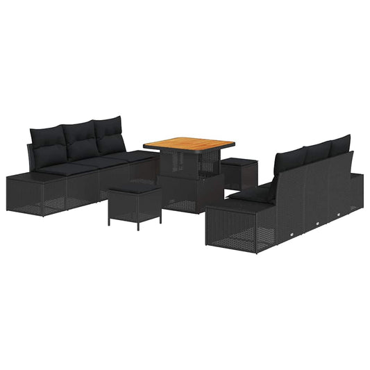 vidaXL Σετ Καναπέ Κήπου με μαξιλάρι 9 pcs Μαύρο συνθετικό ρατάν