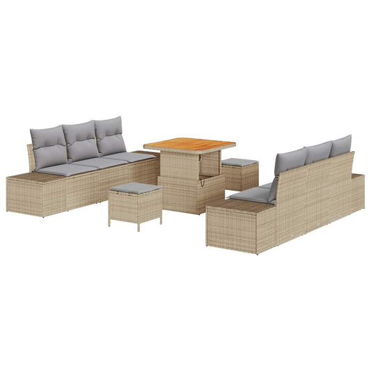 vidaXL Σετ Καναπέ Κήπου με μαξιλάρι 9 pcs Μπεζ συνθετικό ρατάν