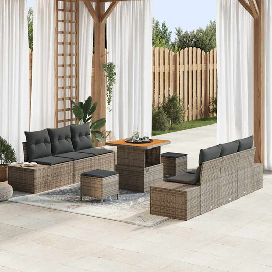 vidaXL Σετ Καναπέ Κήπου με μαξιλάρι 9 pcs Γκρι συνθετικό ρατάν