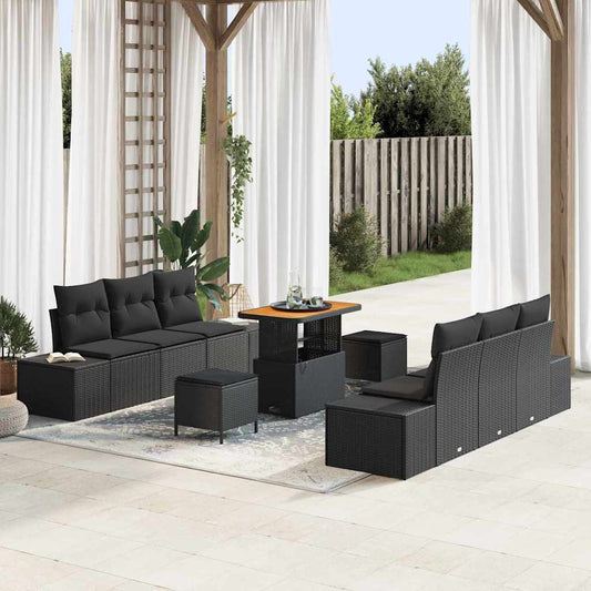 vidaXL Σετ Καναπέ Κήπου με μαξιλάρι 9 pcs Μαύρο συνθετικό ρατάν