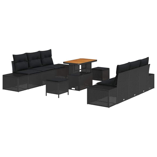 vidaXL Σετ Καναπέ Κήπου με μαξιλάρι 9 pcs Μαύρο συνθετικό ρατάν