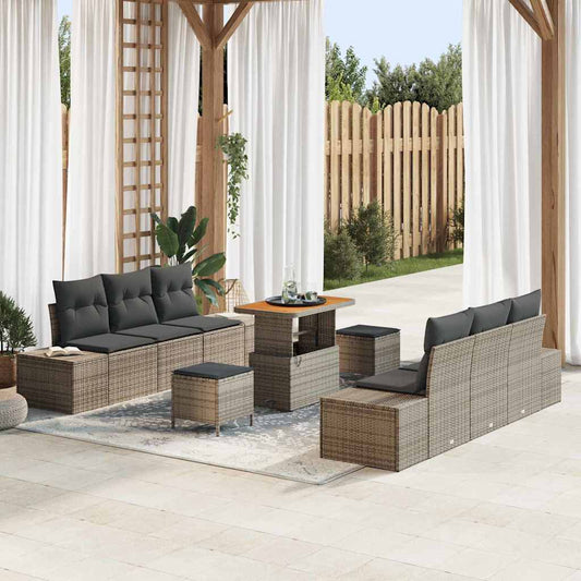 vidaXL Σετ Καναπέ Κήπου με μαξιλάρι 9 pcs Γκρι συνθετικό ρατάν