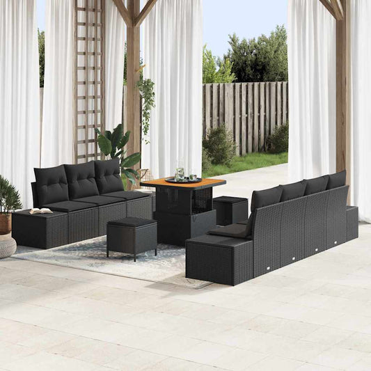 vidaXL Σετ Καναπέ Κήπου με μαξιλάρι 10 pcs Μαύρο συνθετικό ρατάν