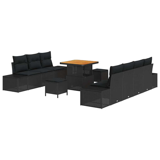 vidaXL Σετ Καναπέ Κήπου με μαξιλάρι 10 pcs Μαύρο συνθετικό ρατάν