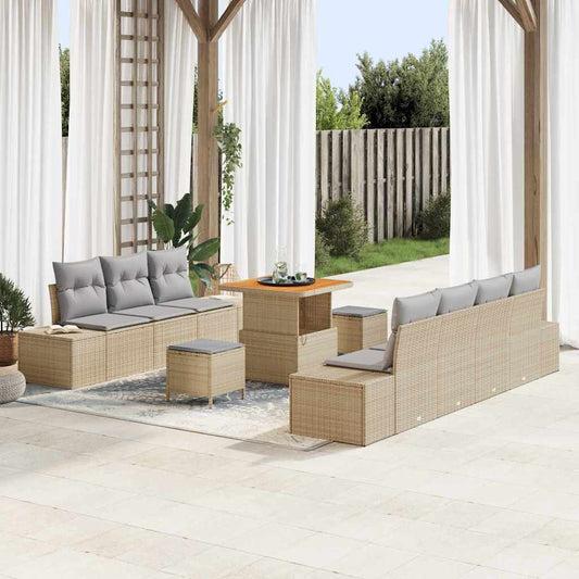 vidaXL Σετ Καναπέ Κήπου με μαξιλάρι 10 pcs Μπεζ συνθετικό ρατάν