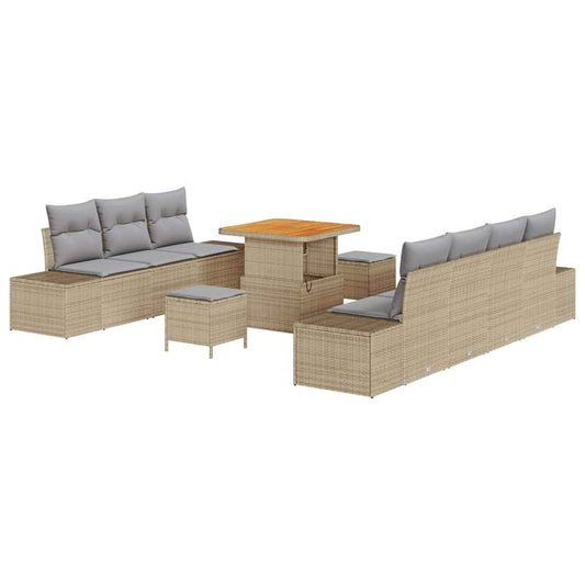 vidaXL Σετ Καναπέ Κήπου με μαξιλάρι 10 pcs Μπεζ συνθετικό ρατάν