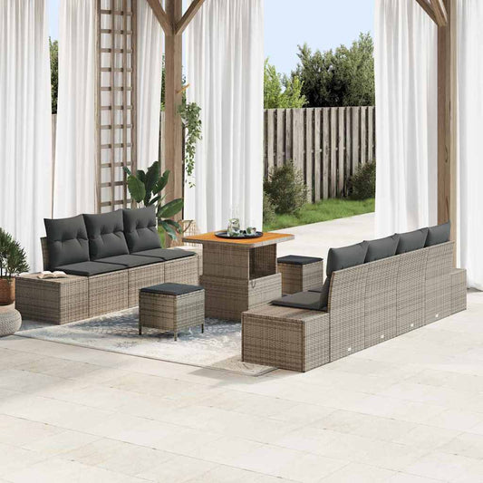 vidaXL Σετ Καναπέ Κήπου με μαξιλάρι 10 pcs Γκρι συνθετικό ρατάν