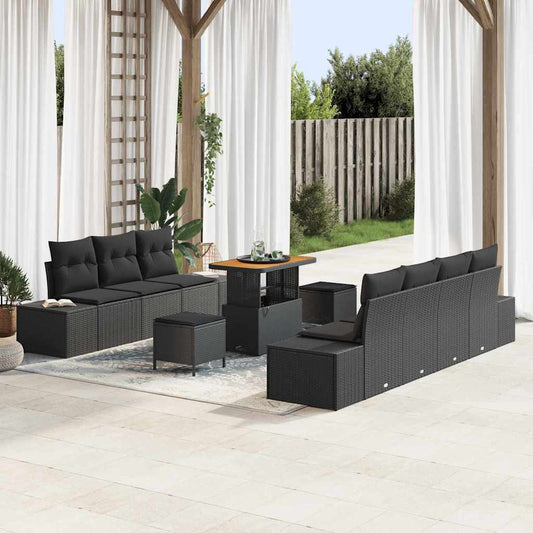 vidaXL Σετ Καναπέ Κήπου με μαξιλάρι 10 pcs Μαύρο συνθετικό ρατάν