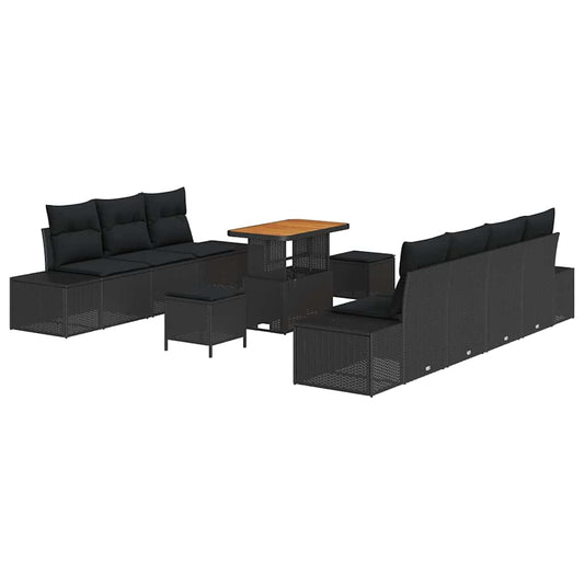 vidaXL Σετ Καναπέ Κήπου με μαξιλάρι 10 pcs Μαύρο συνθετικό ρατάν