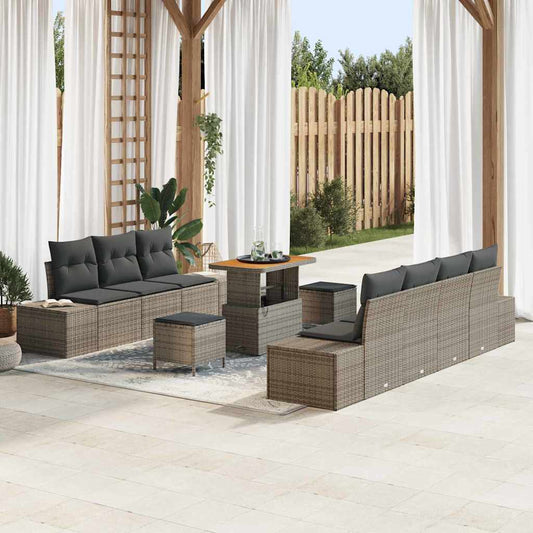 vidaXL Σετ Καναπέ Κήπου με μαξιλάρι 10 pcs Γκρι συνθετικό ρατάν