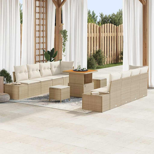 vidaXL Σετ Καναπέ Κήπου με μαξιλάρι 11 pcs Μπεζ συνθετικό ρατάν
