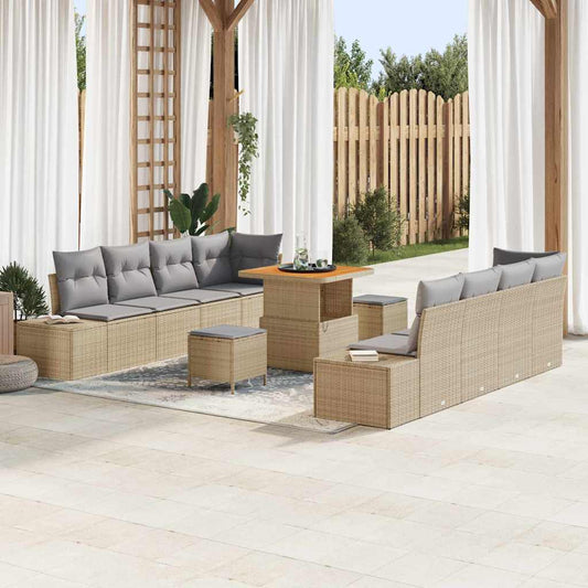 vidaXL Σετ Καναπέ Κήπου με μαξιλάρι 11 pcs Μπεζ συνθετικό ρατάν