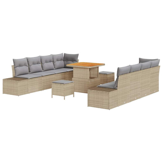 vidaXL Σετ Καναπέ Κήπου με μαξιλάρι 11 pcs Μπεζ συνθετικό ρατάν
