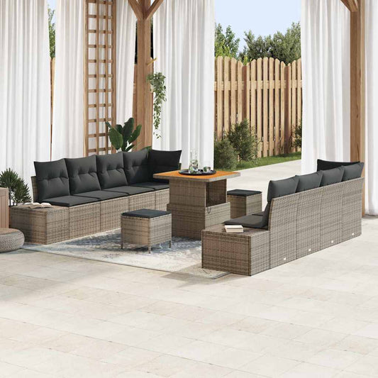 vidaXL Σετ Καναπέ Κήπου με μαξιλάρι 11 pcs Γκρι συνθετικό ρατάν
