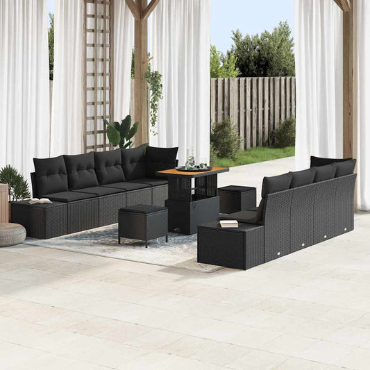 vidaXL Σετ Καναπέ Κήπου με μαξιλάρι 11 pcs Μαύρο συνθετικό ρατάν