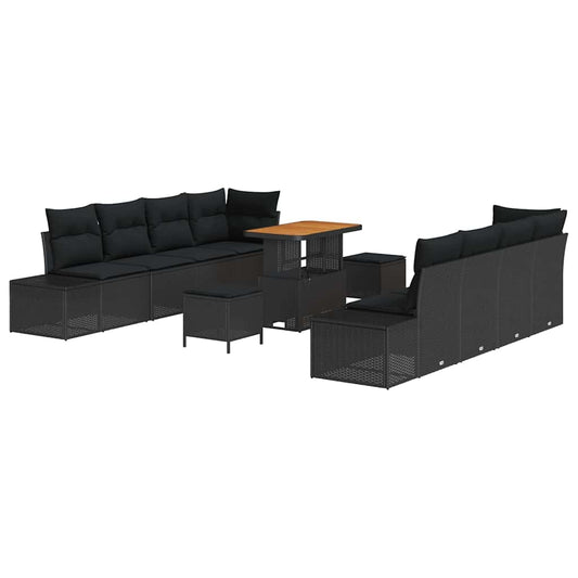 vidaXL Σετ Καναπέ Κήπου με μαξιλάρι 11 pcs Μαύρο συνθετικό ρατάν