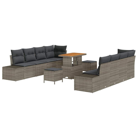 vidaXL 11 Piece Garden Sofa Set with Cushions Γκρι Πολυ Ρατάν Ακακία