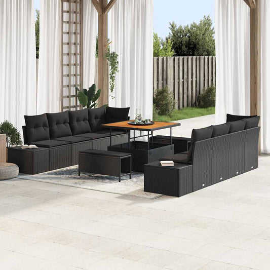 vidaXL Σετ Καναπέ Κήπου με μαξιλάρι 11 pcs Μαύρο συνθετικό ρατάν