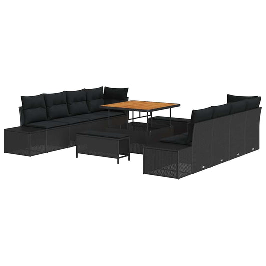 vidaXL Σετ Καναπέ Κήπου με μαξιλάρι 11 pcs Μαύρο συνθετικό ρατάν