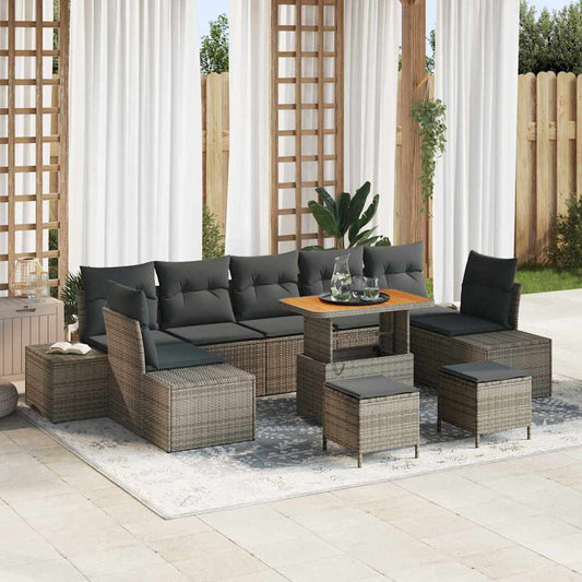 vidaXL Σετ Καναπέ Κήπου με μαξιλάρι 10 pcs Γκρι συνθετικό ρατάν