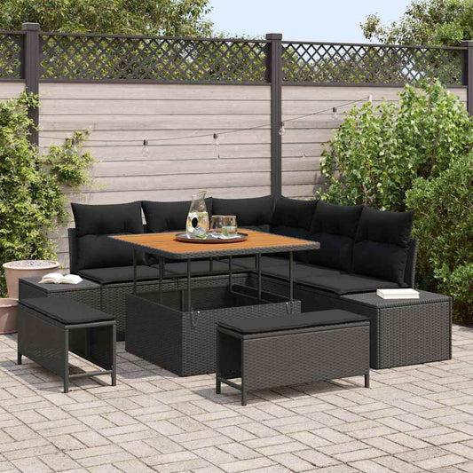 vidaXL Σετ Καναπέ Κήπου με μαξιλάρι 8 pcs Μαύρο συνθετικό ρατάν
