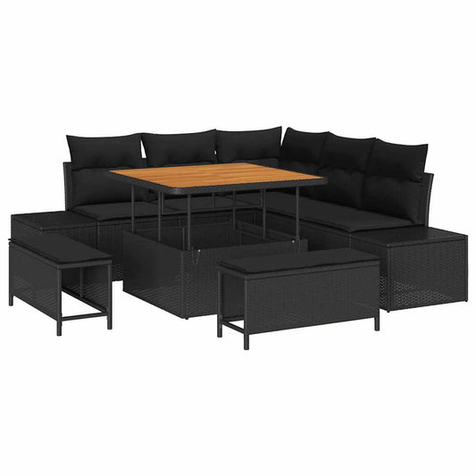 vidaXL Σετ Καναπέ Κήπου με μαξιλάρι 8 pcs Μαύρο συνθετικό ρατάν