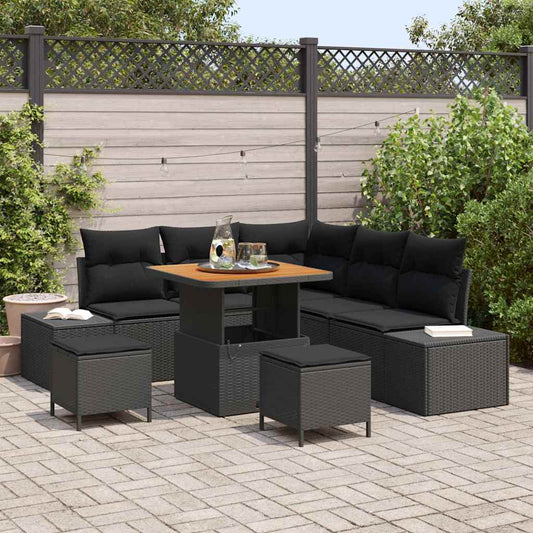 vidaXL Σετ Καναπέ Κήπου με μαξιλάρι 8 pcs Μαύρο συνθετικό ρατάν