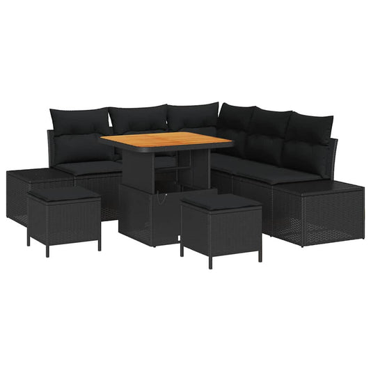 vidaXL Σετ Καναπέ Κήπου με μαξιλάρι 8 pcs Μαύρο συνθετικό ρατάν