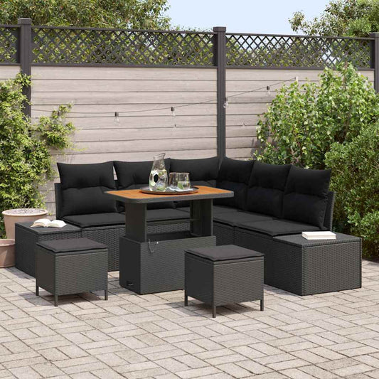 vidaXL Σετ Καναπέ Κήπου με μαξιλάρι 8 pcs Μαύρο συνθετικό ρατάν