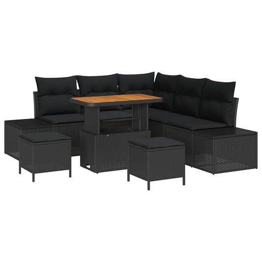 vidaXL Σετ Καναπέ Κήπου με μαξιλάρι 8 pcs Μαύρο συνθετικό ρατάν