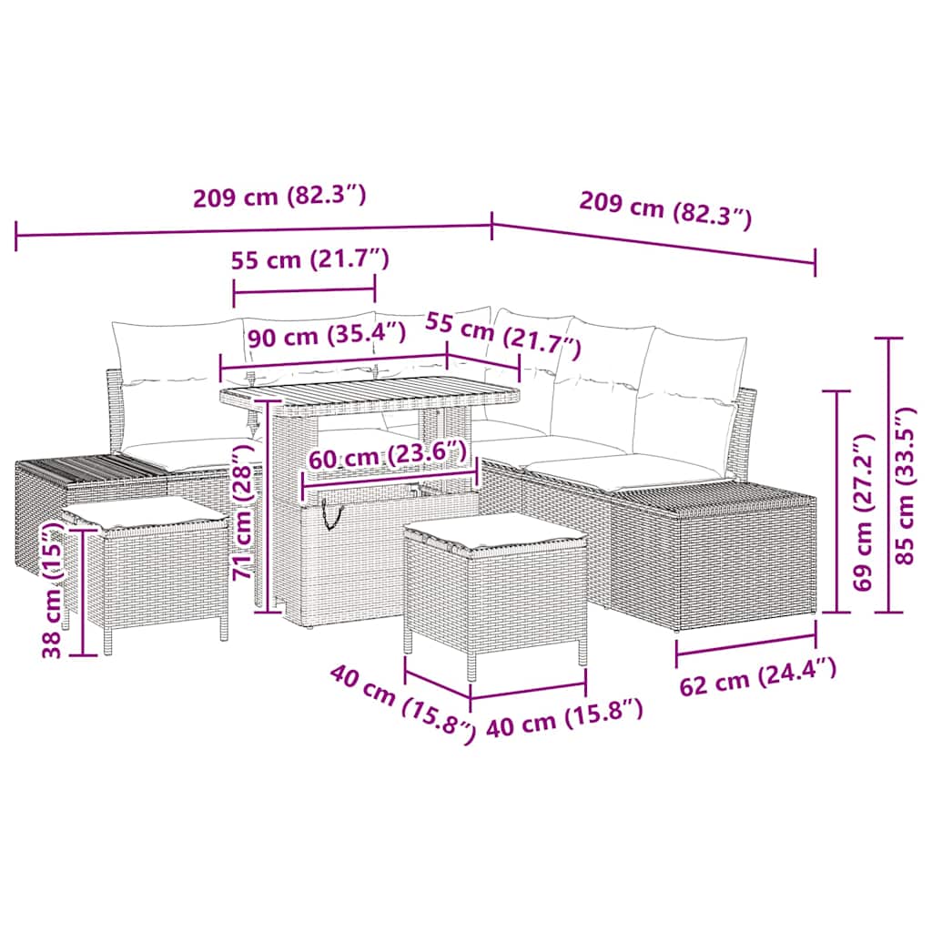 Σετ Καναπέ Κήπου 8 Τεμαχίων με Μαξιλάρια Μπεζ Πολυρατάν Ακακία
