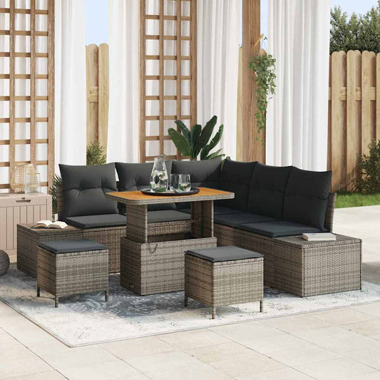 vidaXL Σετ Καναπέ Κήπου με μαξιλάρι 8 pcs Γκρι συνθετικό ρατάν