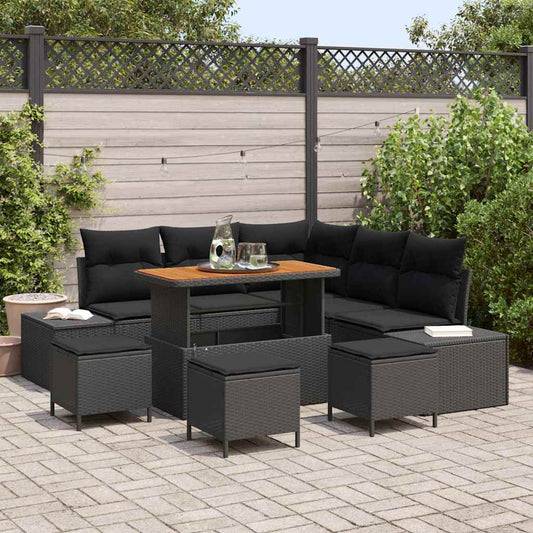 vidaXL Σετ Καναπέ Κήπου με μαξιλάρι 9 pcs Μαύρο συνθετικό ρατάν